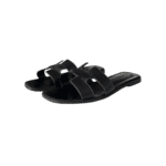 Hermès Black Calfskin Leather with White Topstitching Oran Sandals — Size 39
