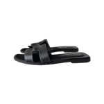 Hermès Black Calfskin Leather with White Topstitching Oran Sandals — Size 39 - Image 3