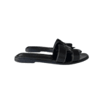 Hermès Black Calfskin Leather with White Topstitching Oran Sandals — Size 39 - Image 4