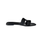 Hermès Black Calfskin Leather with White Topstitching Oran Sandals — Size 39 - Image 6