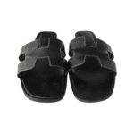 Hermès Black Calfskin Leather with White Topstitching Oran Sandals — Size 39 - Image 7
