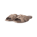 Saint Laurent Tribute Flat Taupe Patent Leather Slide Sandals — Size 37