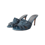 Gina Loren Blue Croc-Embossed Leather Crystal-Embellished Sandals — 4 1/2 (Size 37.5)