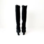 Saint Laurent Black Suede Fur Trim Palais Mohawk Leather Knee-High Heeled Boots - Size 38 - Image 3