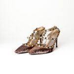 Valentino Garavani Rockstud Metallic Sequin High-Heel Sandals – Size 37.5