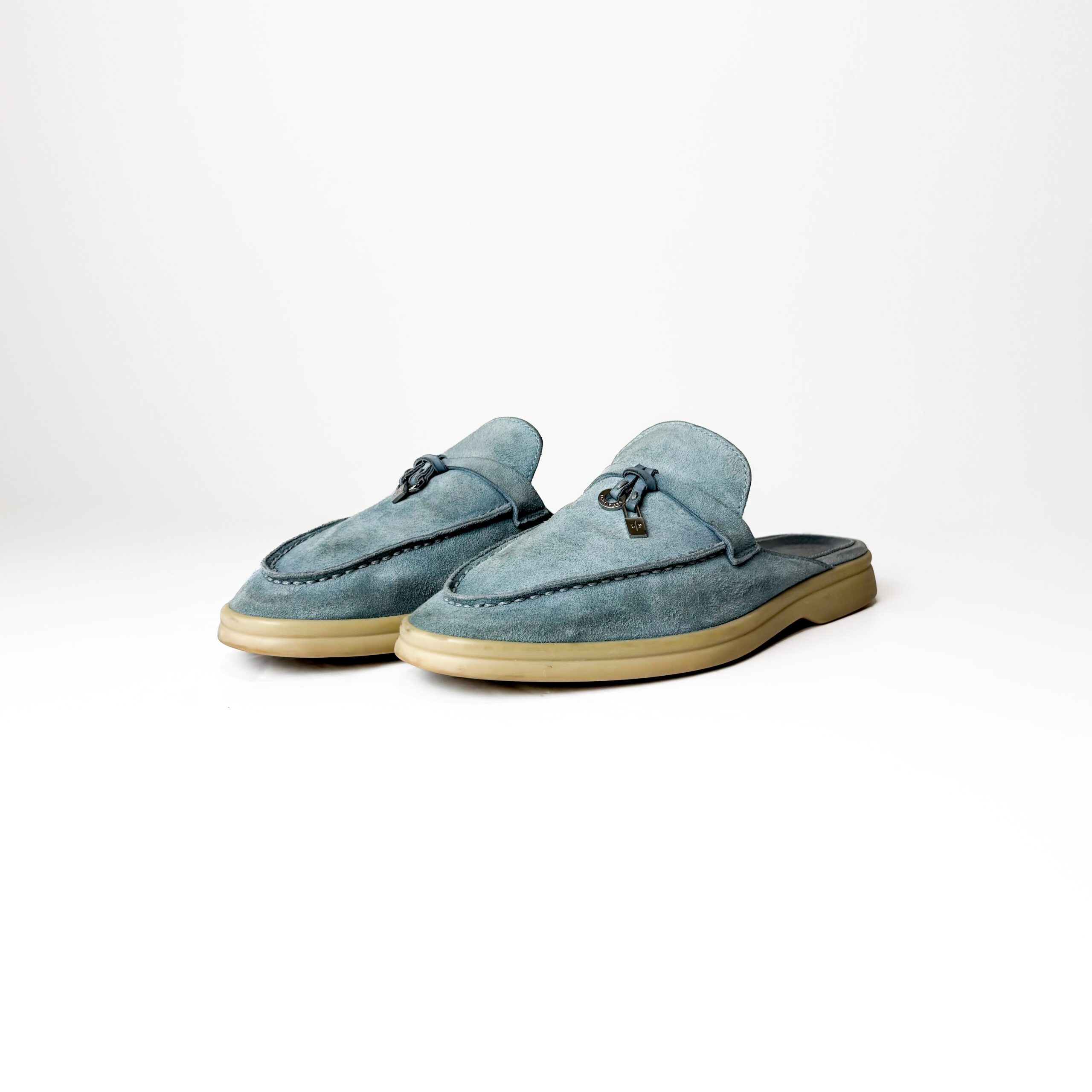 IMG_5144 Loro Piana Babouche Charms Walk Loafers in Light Blue Suede – Size 36 - Image 1