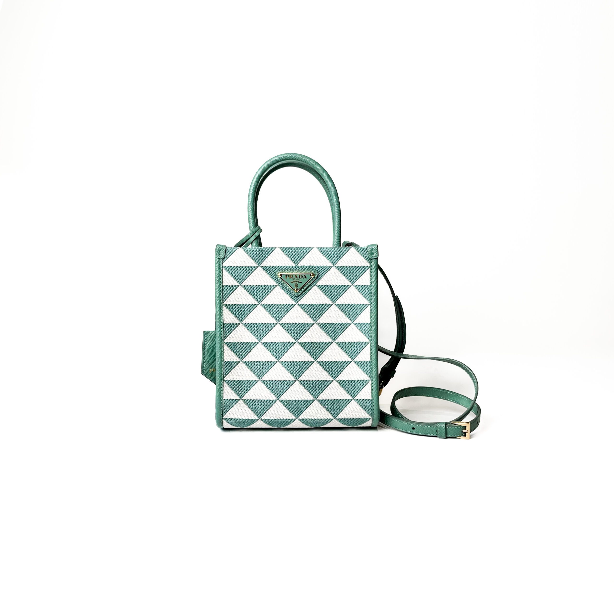 IMG_5174 Prada Symbole Micro Jacquard Tote Bag in Salvia/Talco - Image 1