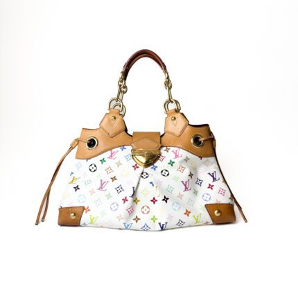 Louis Vuitton Monogram Multicolore Ursula Bag in White Canvas with Natural Cowhide Trim and Gold Hardware