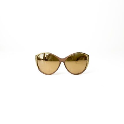 Linda Farrow Gold/Beige Snakeskin Embossed Round Glasses