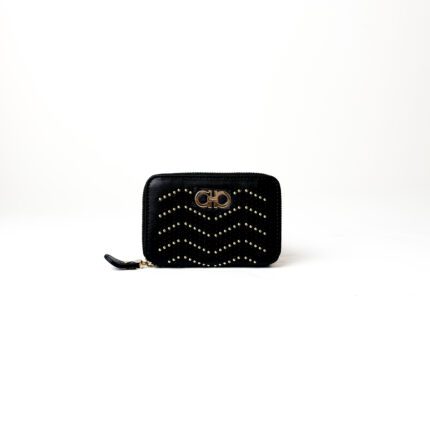 Salvatore Ferragamo Gancini Studded Zip Around Wallet