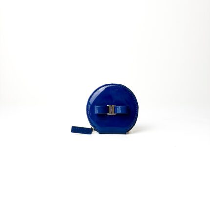 Salvatore Ferragamo Blue Patent Leather Round Coin Purse