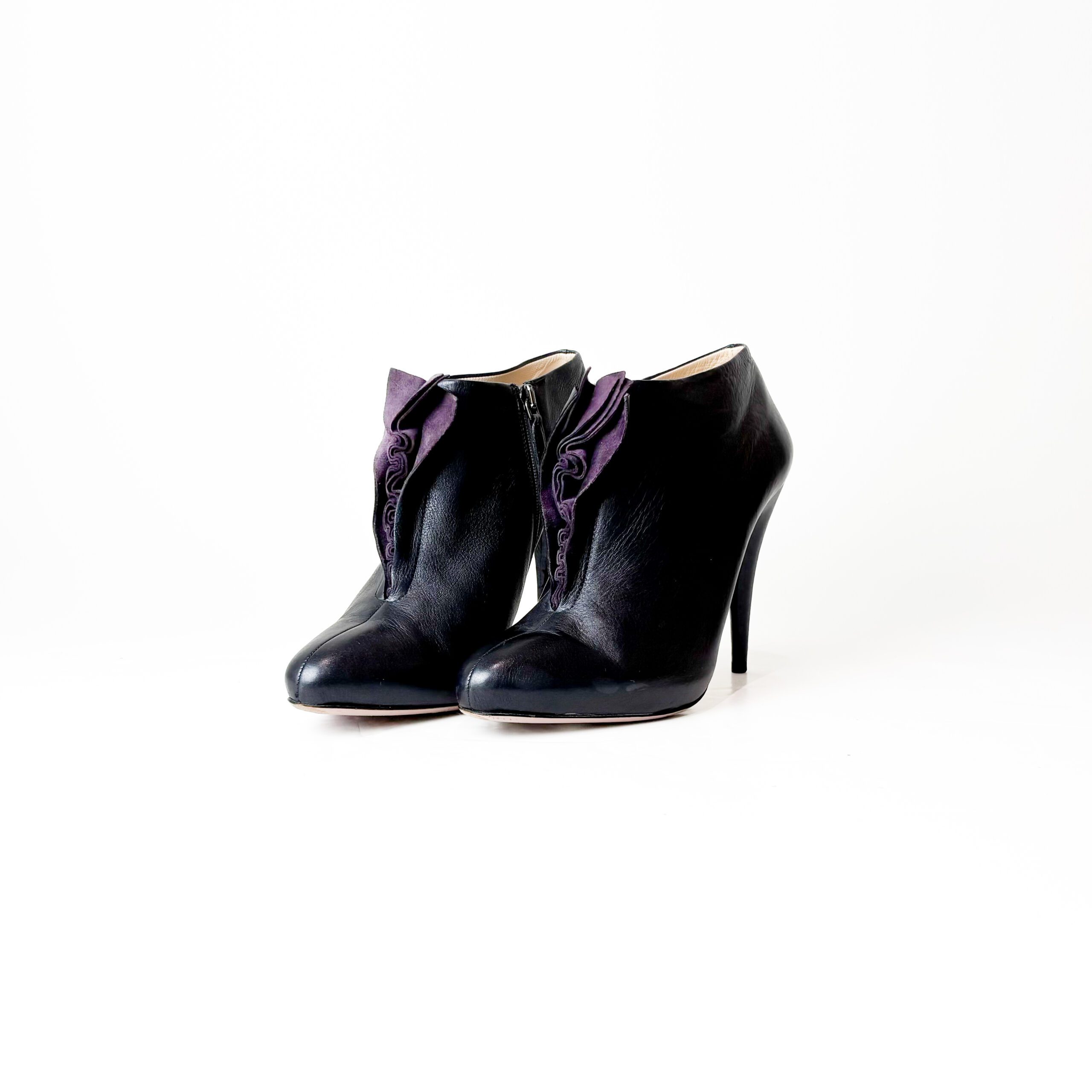 IMG_5842 Prada Purple and Black Suede and Leather Heeled Ankle Boots Size 38 - Image 1
