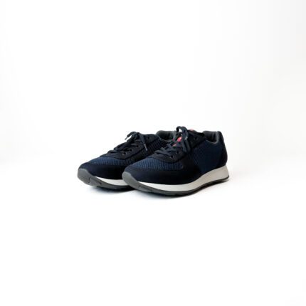 Prada Black/Navy Blue Nylon Lace Up Sneakers Size 40