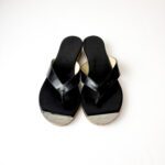 Jimmy Choo Black Leather Pence Cork Wedge Thong Sandals Size 38 - Image 4
