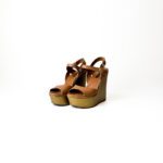 Louis Vuitton Tan Brown Leather Platform Wedge Sandals Size 37