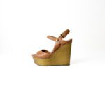 Louis Vuitton Tan Brown Leather Platform Wedge Sandals Size 37 - Image 2