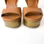 Louis Vuitton Tan Brown Leather Platform Wedge Sandals Size 37 - Image 6