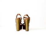 Louis Vuitton Tan Brown Leather Platform Wedge Sandals Size 37 - Image 4