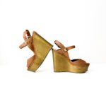 Louis Vuitton Tan Brown Leather Platform Wedge Sandals Size 37 - Image 3
