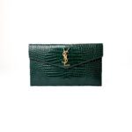 Saint Laurent Uptown Pouch Dark Green Crocodile Leather – Authenticated Investment Piece | Shaikha's Luxury Closet Abu Dhabi
