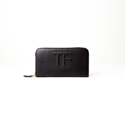 TOM FORD Black Leather TF Zip Around Continental Wallet