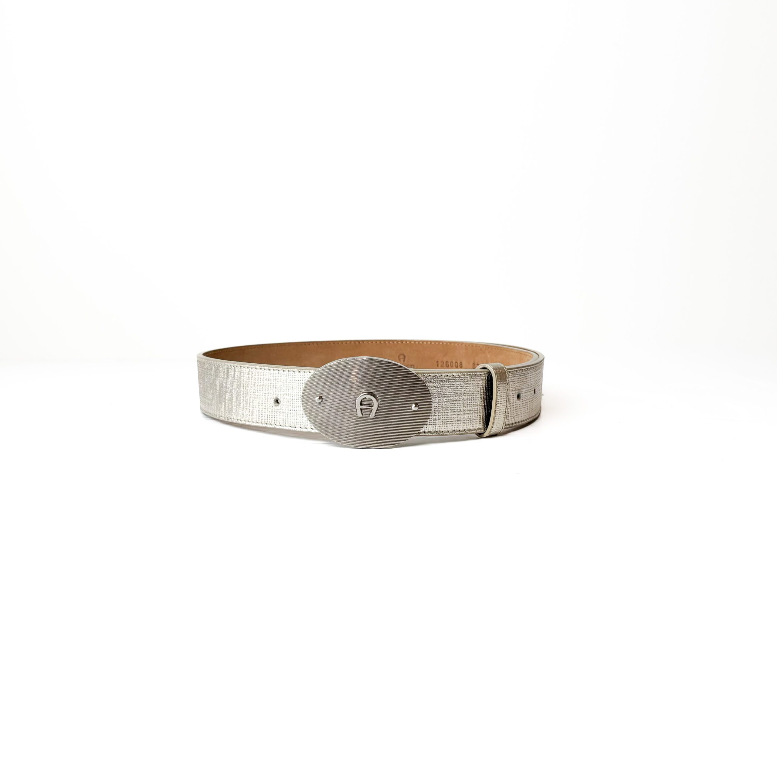 IMG_6635 Aigner Beige Grained Leather Logo Buckle Belt 83 CM - Image 1