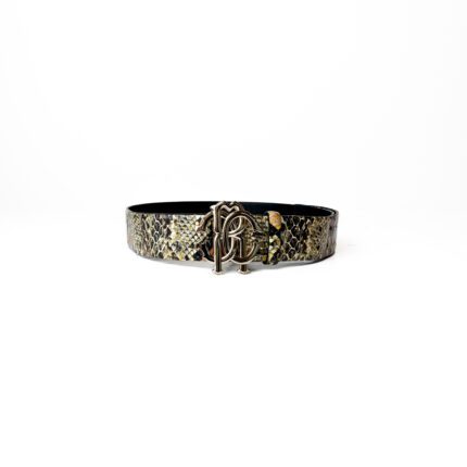 Roberto Cavalli Engraved Buckle Python Belt – Size 42/105