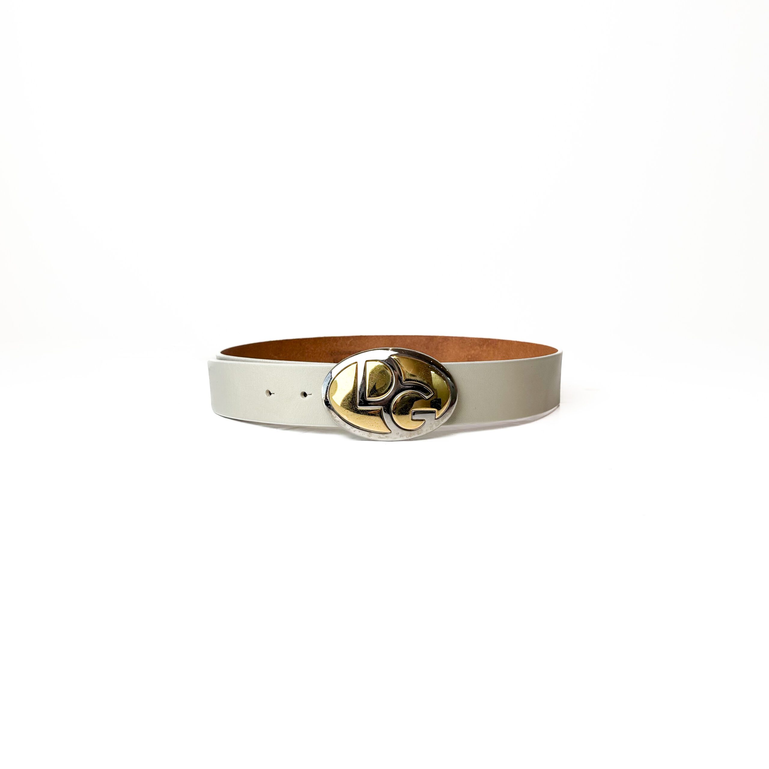 IMG_6643 Dolce & Gabbana Beige Grained Leather Logo Buckle Belt 75 CM - Image 1