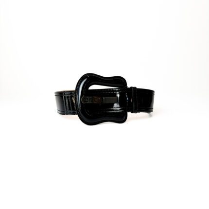 Fendi Wide Black Patent & Black Leather Logo Belt 95
