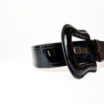 Fendi Wide Black Patent & Black Leather Logo Belt 95 - Image 4