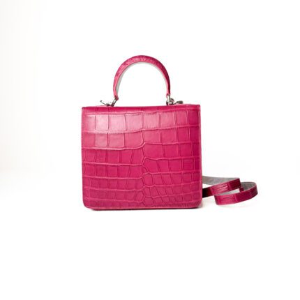 S'uvimol Crocodile F Square Top Handle Bag - Pink with Silver Interior