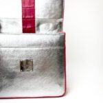 S'uvimol Crocodile F Square Top Handle Bag - Pink with Silver Interior - Image 3