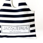 Jacquemus Le Sac Marcel Logo-Appliquéd Striped Stretch-Knit Tote Bag – Off-White & Navy - Image 2