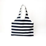 Jacquemus Le Sac Marcel Logo-Appliquéd Striped Stretch-Knit Tote Bag – Off-White & Navy - Image 3