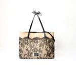Valentino Garavani Nude Raffia & Black Lace Tote Bag