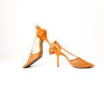 Bottega Veneta Tangerine Orange Mesh & Leather Stretch Lace-Up Sandals – Size 39.5 - Image 4
