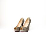 Christian Louboutin  Champagne/Gold 120mm Spiked Peep-Toe Pumps – Size 37.5