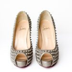 Christian Louboutin  Champagne/Gold 120mm Spiked Peep-Toe Pumps – Size 37.5 - Image 5