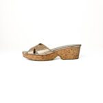 Jimmy Choo Metallic Gold Textured Leather Panna Cork Wedge Sandals Size 39 - Image 2