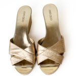 Jimmy Choo Metallic Gold Textured Leather Panna Cork Wedge Sandals Size 39 - Image 3