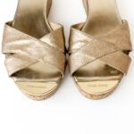 Jimmy Choo Metallic Gold Textured Leather Panna Cork Wedge Sandals Size 39 - Image 4