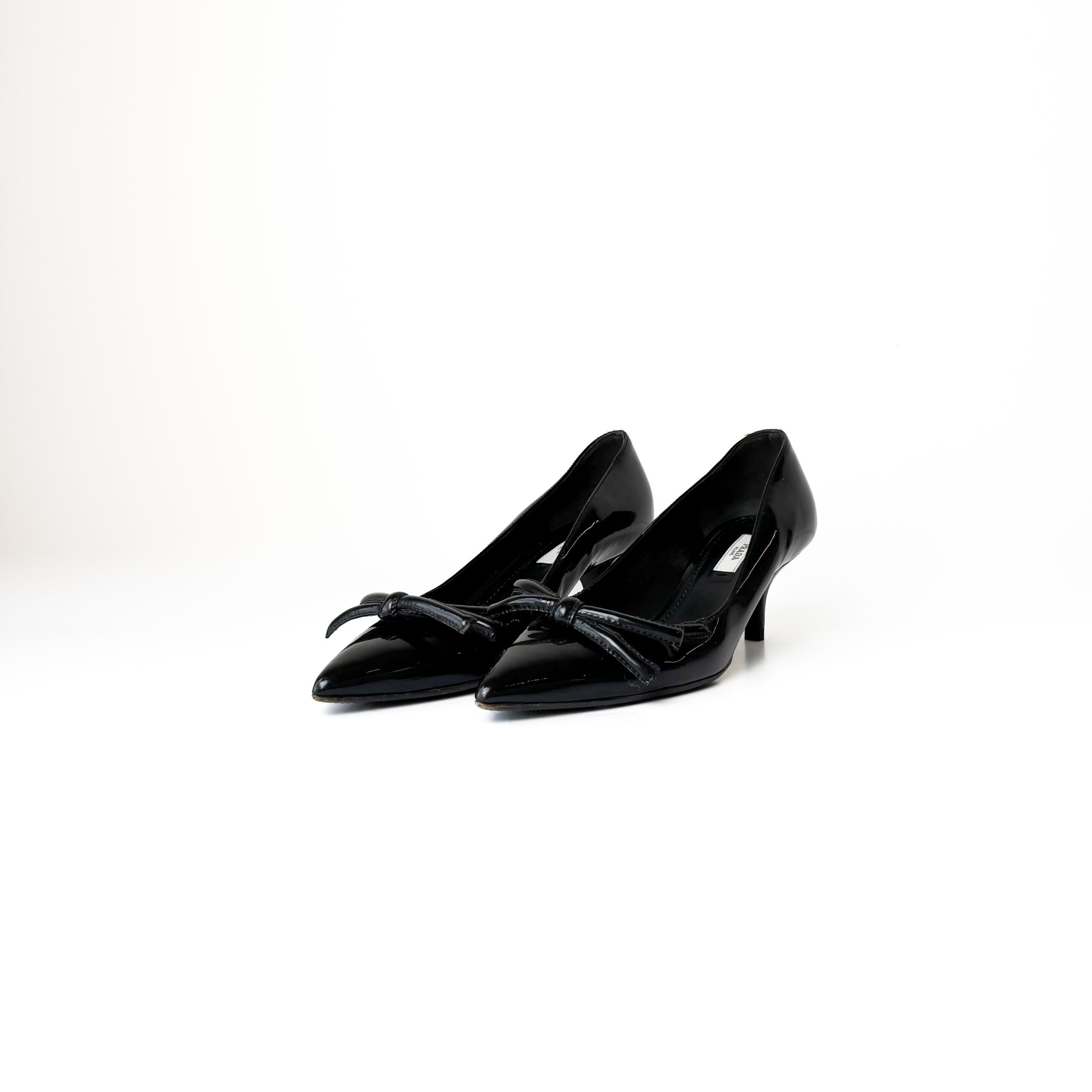 IMG_7616 Prada Black Patent Leather Bow Pointed-Toe Pumps – Size 37 - Image 1