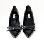 Prada Black Patent Leather Bow Pointed-Toe Pumps – Size 37 - Image 4