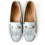Tod’s Light Blue Leather Pin-Embellished Gommino Loafers – Size 37.5 - Image 5