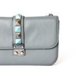 Valentino Grey Leather Medium Rockstud Glam Lock Flap Shoulder Bag - Image 2