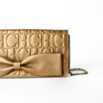 Carolina Herrera Metallic Bronze/Gold Embossed Leather Bow Clutch - Image 2