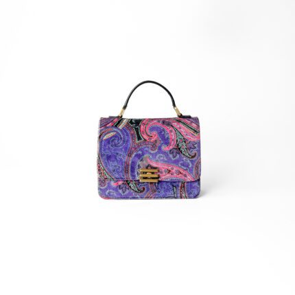 Etro Purple Multi-Color Paisley Velvet Top-Handle Bag