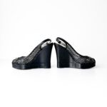 Valentino Black Patent Leather Logo Embellished Wedge Peep Toe Sandals Size 37 - Image 4