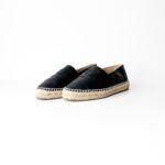 Chanel Black Leather CC Cap Toe Espadrille Flats Size 37