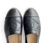 Chanel Black Leather CC Cap Toe Espadrille Flats Size 37 - Image 5